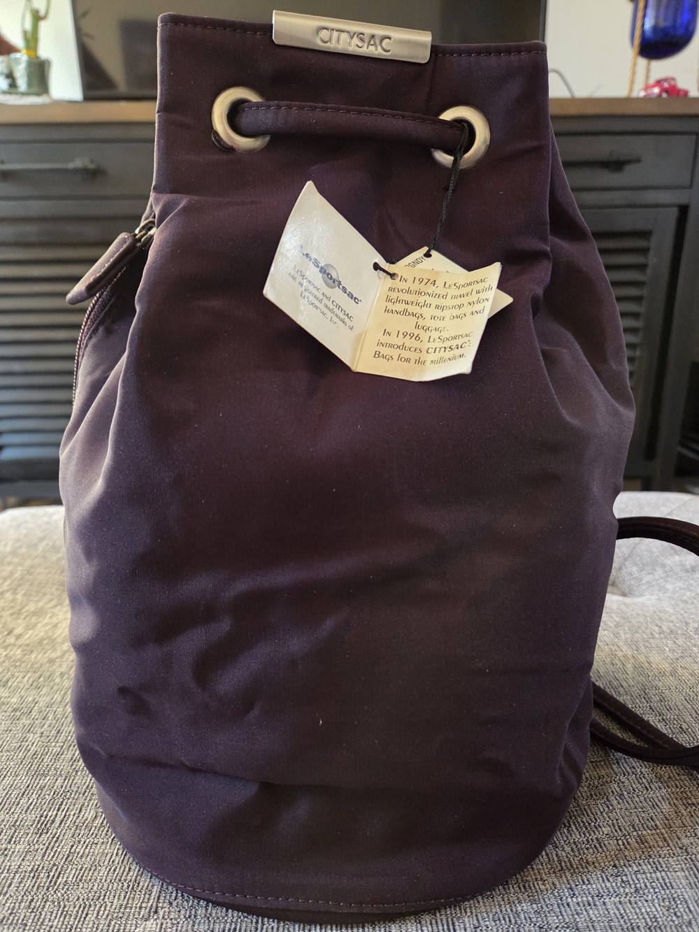 NWT CITYSAC Burgundy Canvas Drawstring Bucket Crossbody Bag